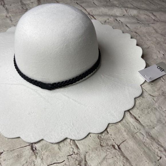 BP Nordstrom Scallop Wide Brim Felt Hat Ivory Off White Boho - Picture 3 of 6